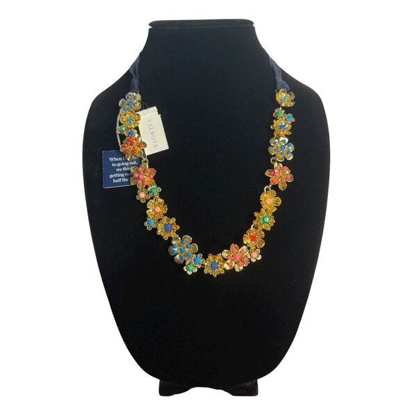 NWT RSVP By Talbots Adjustable Ribbon Tie Statement Necklace Gold-Tone Flowers - Picture 11 of 11